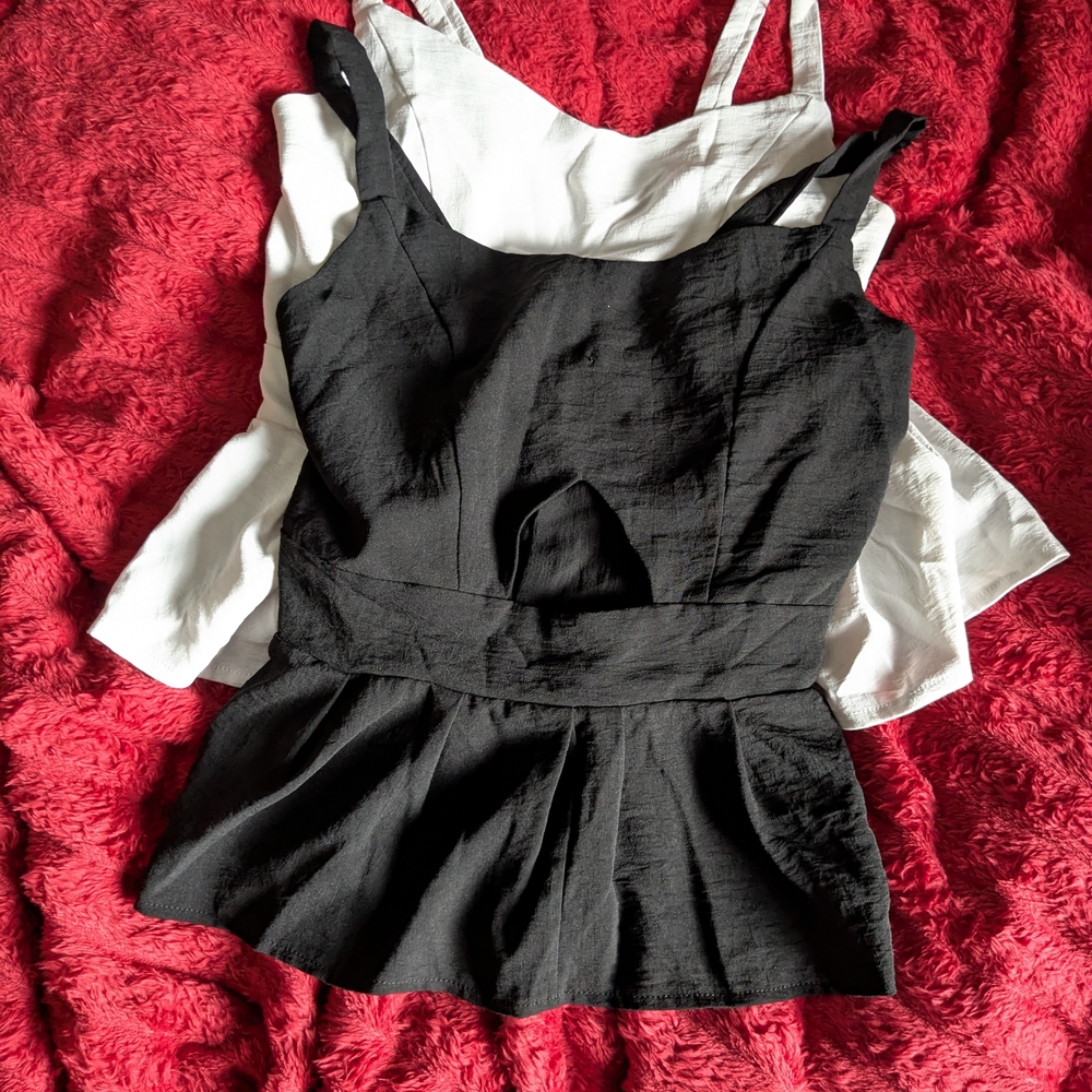 2 Elegant Sleeveless Peplum Tops (Black & White)